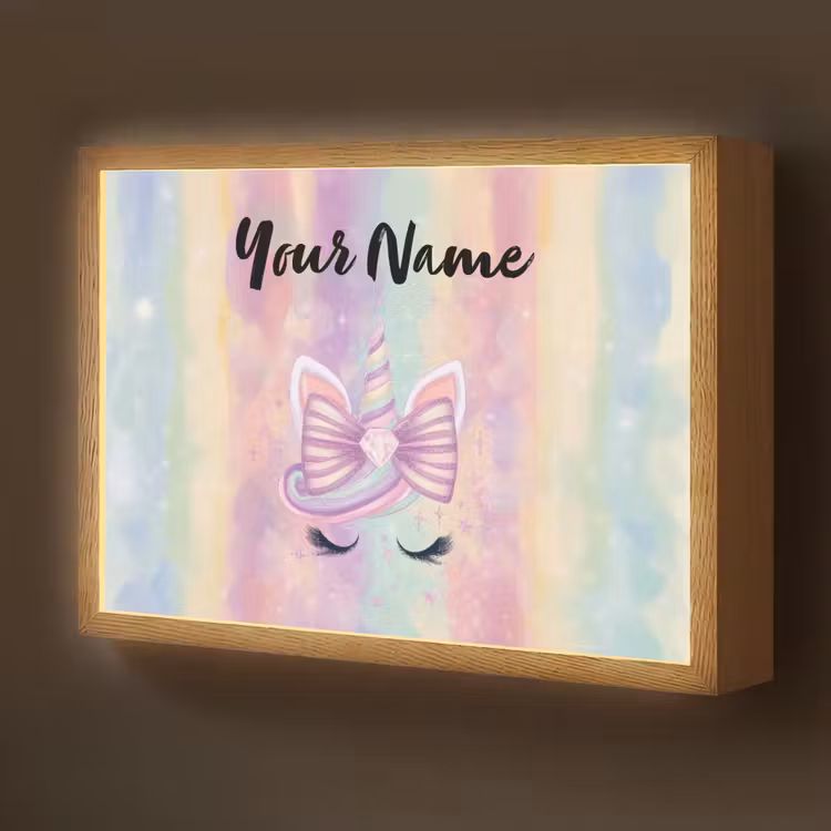 Eenhoorn - Pastel - Glitters - Regenboog Light Box met batterij (Wandlamp kind) middel -z3d_website