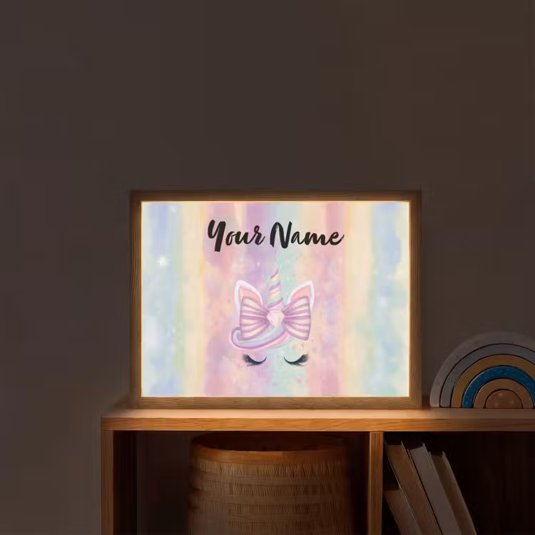 Eenhoorn - Pastel - Glitters - Regenboog Light Box met batterij (Wandlamp kind) middel -sfeer1_kind