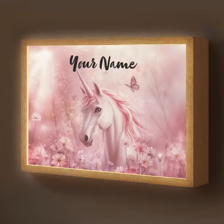 Eenhoorn - Roze - Vlinders - Bloemen Light Box met batterij (Wandlamp kind) middel -z3d_website