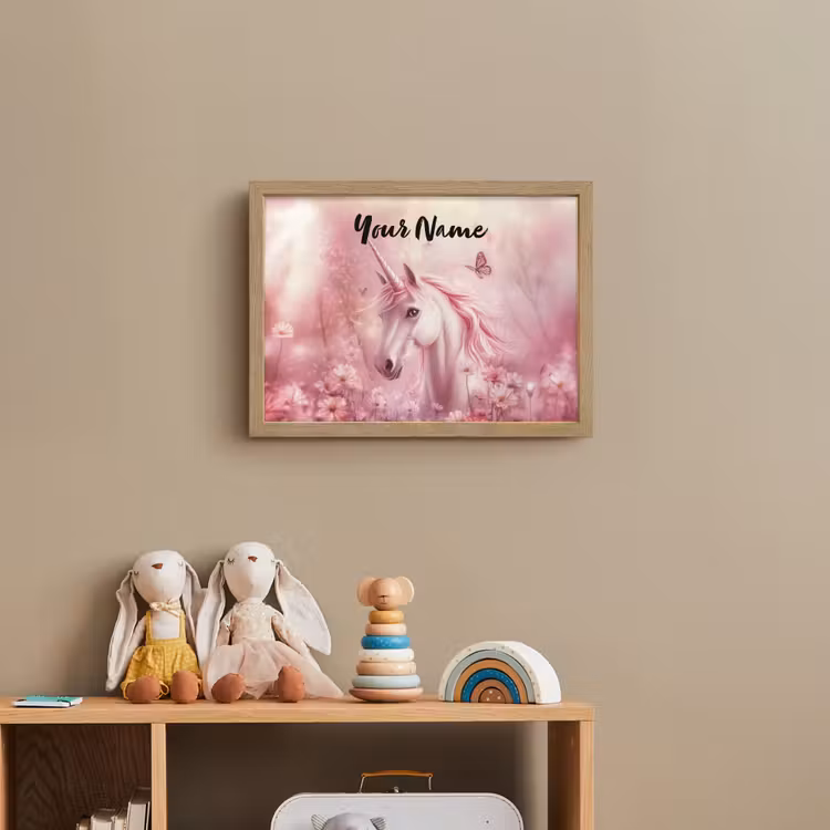 Eenhoorn - Roze - Vlinders - Bloemen Light Box met batterij (Wandlamp kind) middel -sfeer2_kind