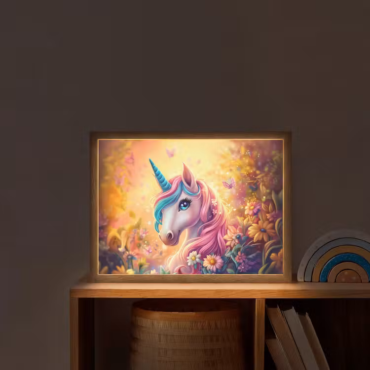 Eenhoorn - Roze - Kleurrijk - Sprookjesbos Light Box met batterij (Wandlamp kind) middel -sfeer1_kind