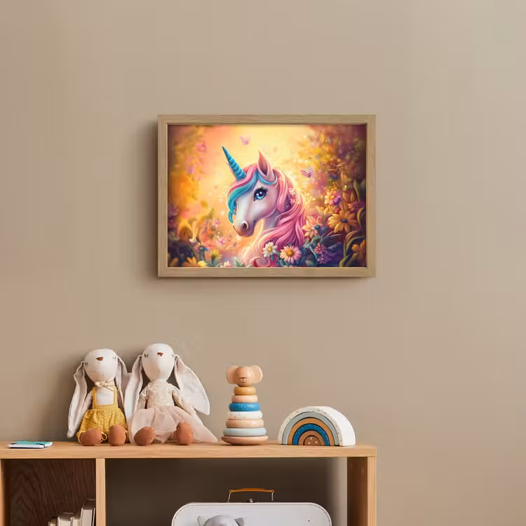 Eenhoorn - Roze - Kleurrijk - Sprookjesbos Light Box met batterij (Wandlamp kind) middel -sfeer2_kind