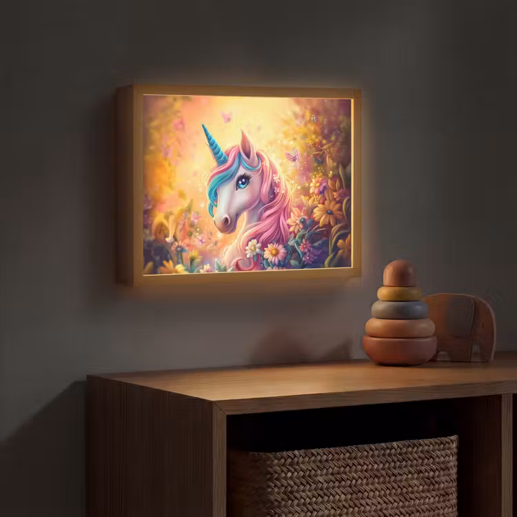 Eenhoorn - Roze - Kleurrijk - Sprookjesbos Light Box met batterij (Wandlamp kind) middel -sfeer5_kind