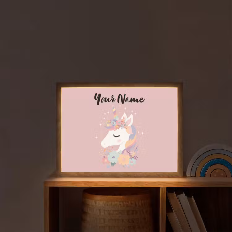 Eenhoorn - Roze - Bloemen Light Box met batterij (Wandlamp kind) middel -sfeer1_kind