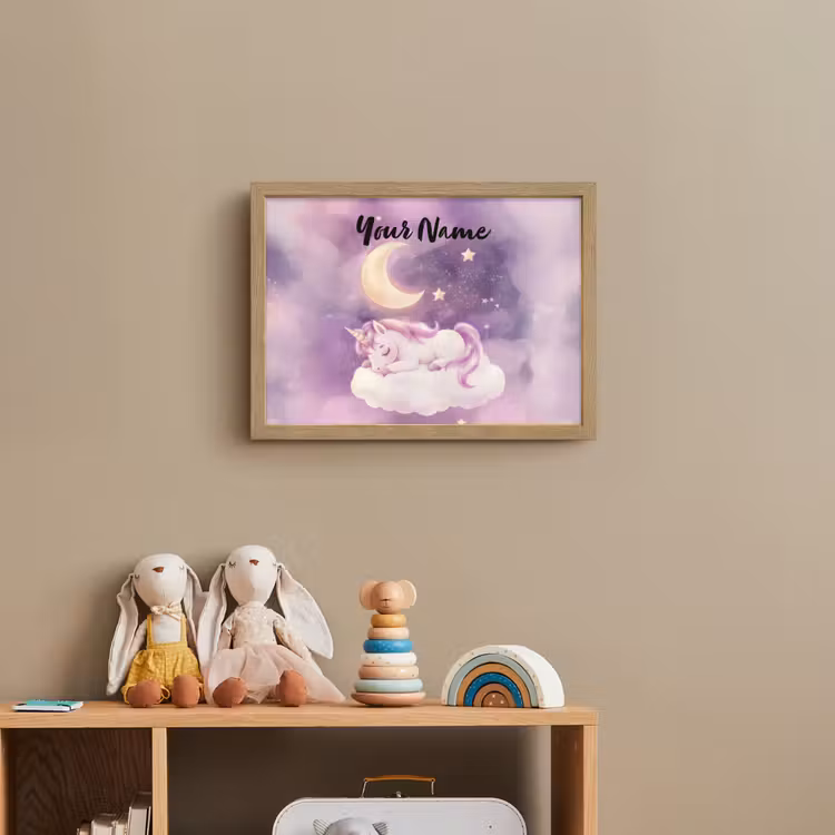 Eenhoorn - Paars - Sterrenhemel - Maan Light Box met batterij (Wandlamp kind) middel -sfeer2_kind