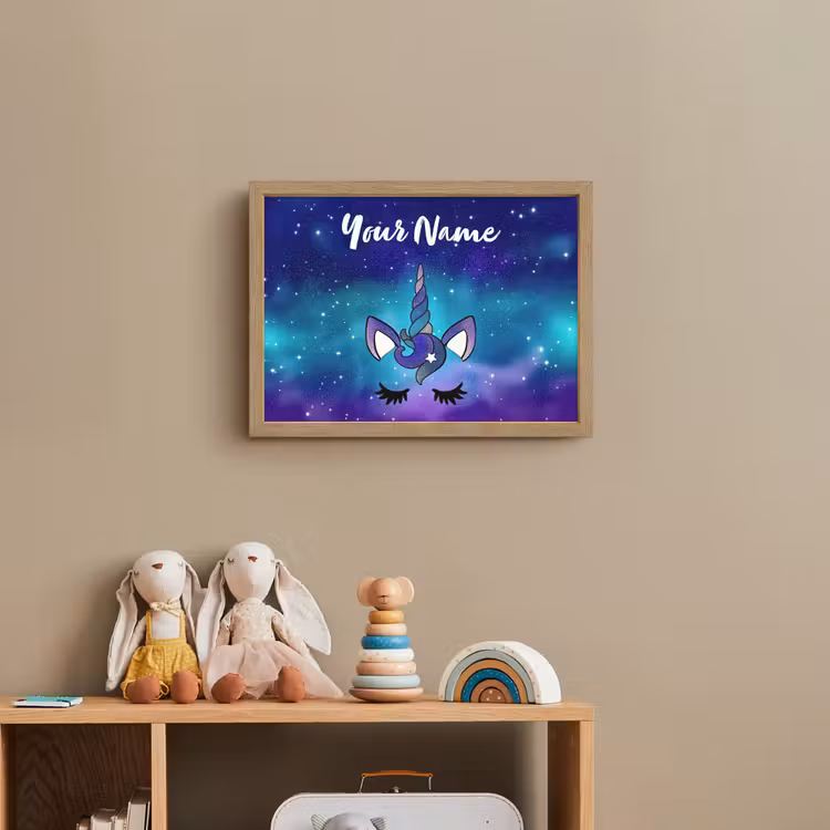 Eenhoorn - Sterrenhemel - Wimpers - Blauw Light Box met batterij (Wandlamp kind) middel -sfeer2_kind