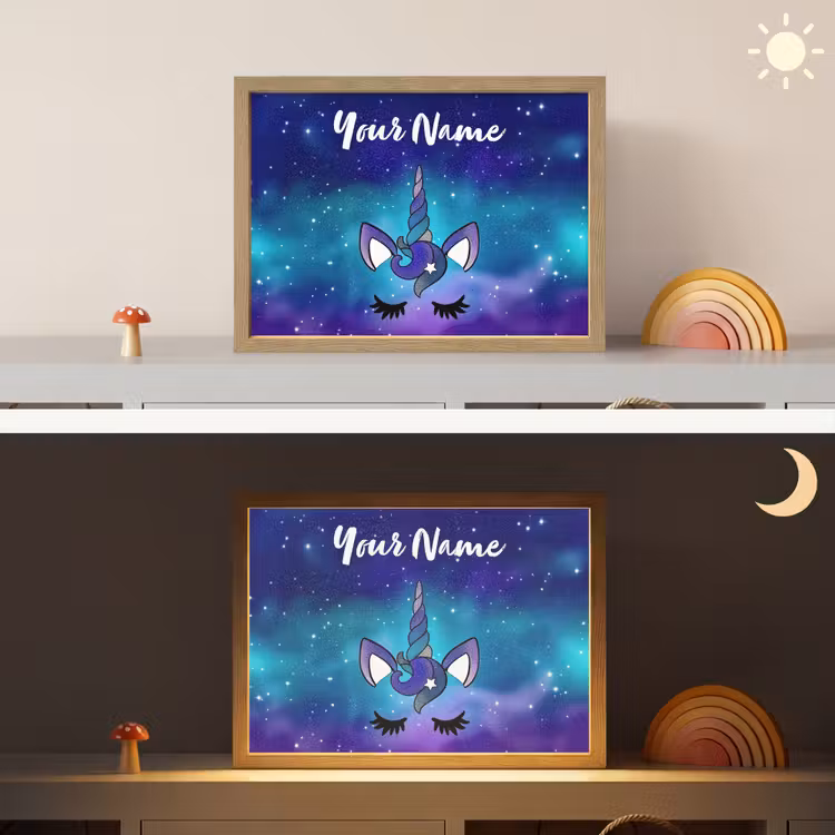 Eenhoorn - Sterrenhemel - Wimpers - Blauw Light Box met batterij (Wandlamp kind) middel -sfeer3_kind