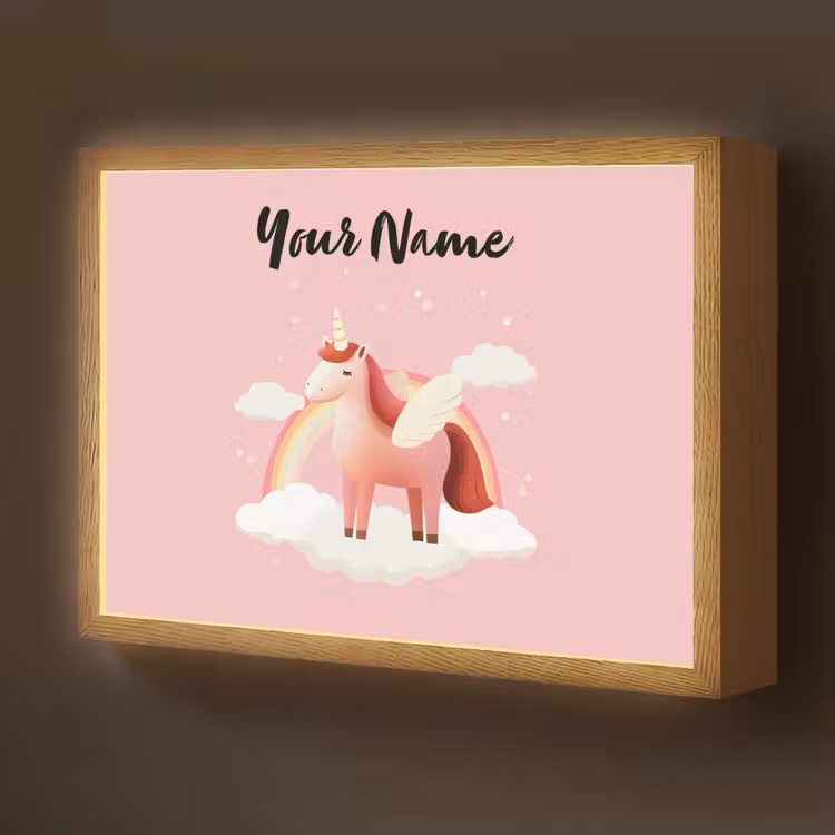 Eenhoorn - Vleugels - Roze - Regenboog Light Box met batterij (Wandlamp kind) middel -z3d_website