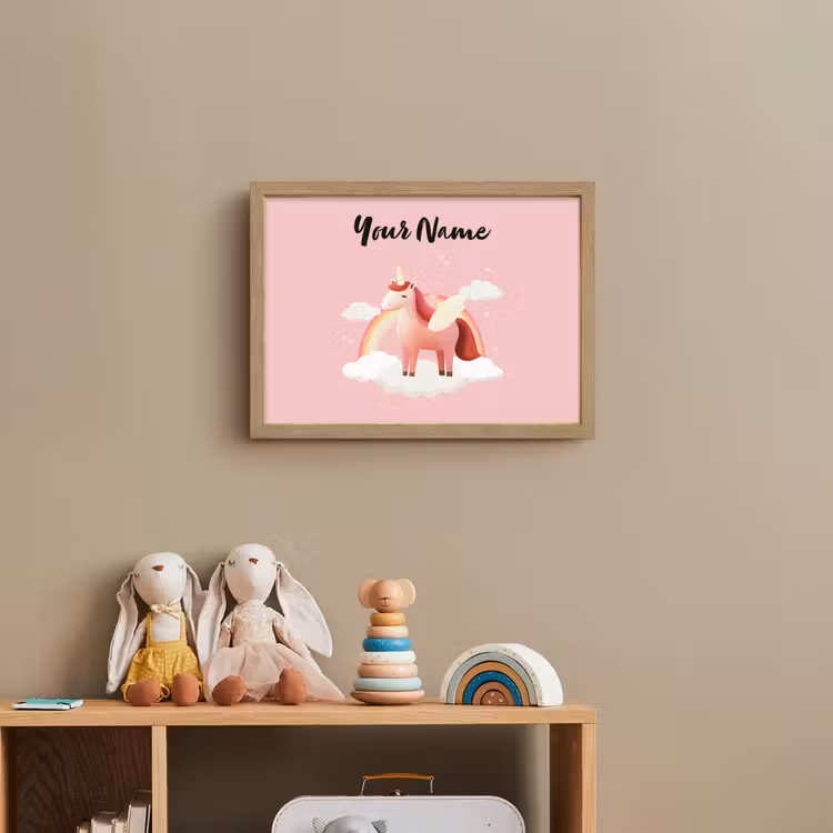 Eenhoorn - Vleugels - Roze - Regenboog Light Box met batterij (Wandlamp kind) middel -sfeer2_kind
