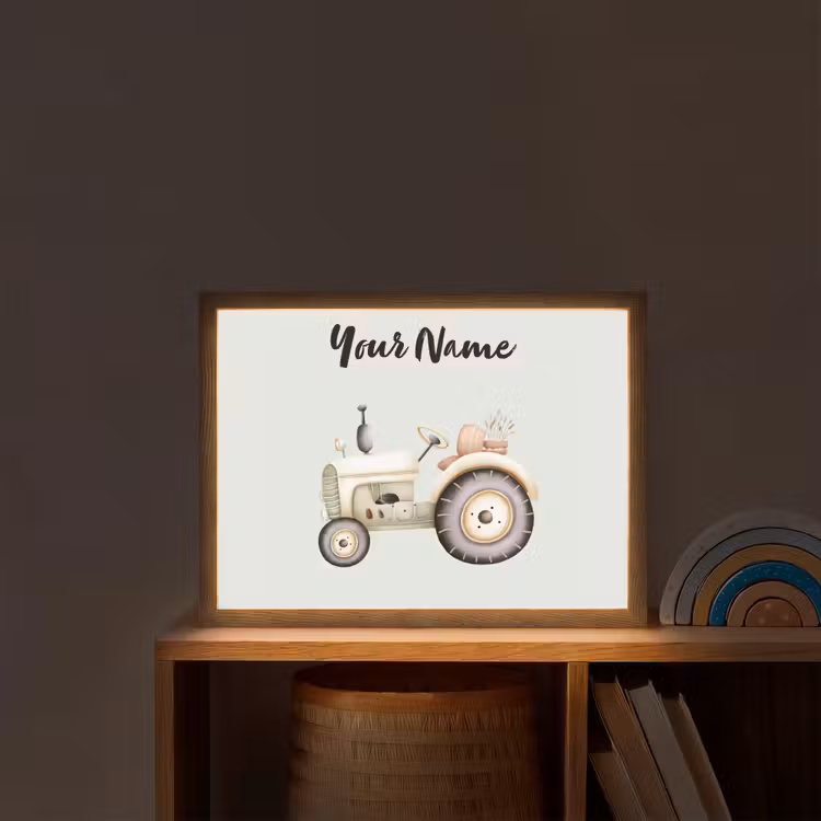 Vintage - Tractor - Pastel - Blauw Light Box met batterij (Wandlamp kind) middel -sfeer1_kind