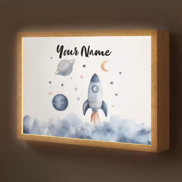 Waterverf - Planeten - Sterren - Raket Light Box met batterij (Wandlamp kind) middel -z3d_website