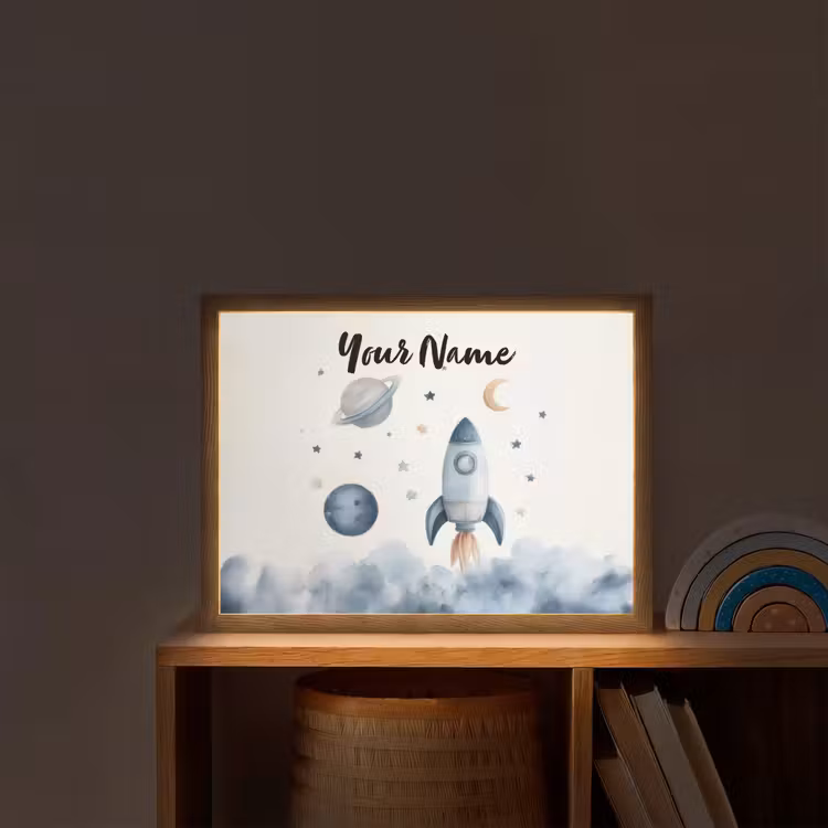 Waterverf - Planeten - Sterren - Raket Light Box met batterij (Wandlamp kind) middel -sfeer1_kind