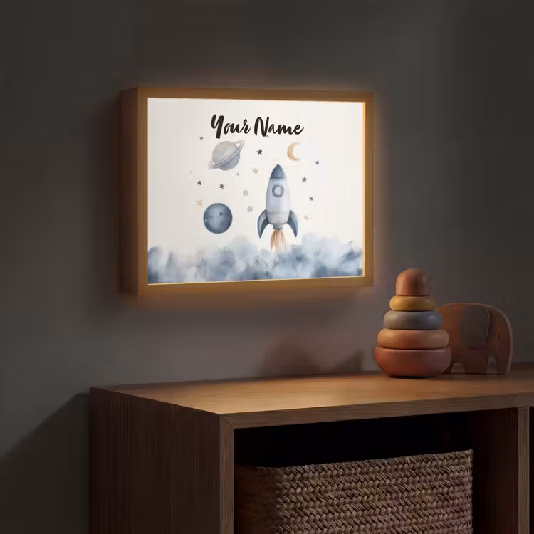 Waterverf - Planeten - Sterren - Raket Light Box met batterij (Wandlamp kind) middel -sfeer5_kind