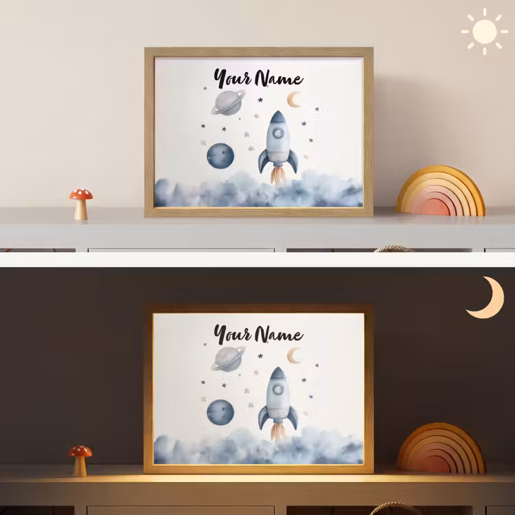 Waterverf - Planeten - Sterren - Raket Light Box met batterij (Wandlamp kind) middel -sfeer3_kind