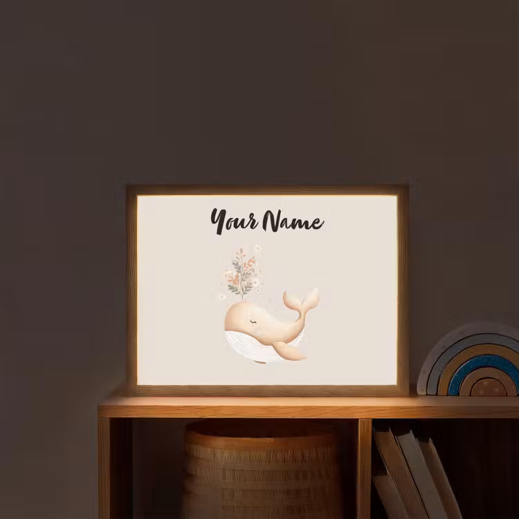 Walvis - Illustratie - Minimalistisch - Bloemen Light Box met batterij (Wandlamp kind) middel -sfeer1_kind