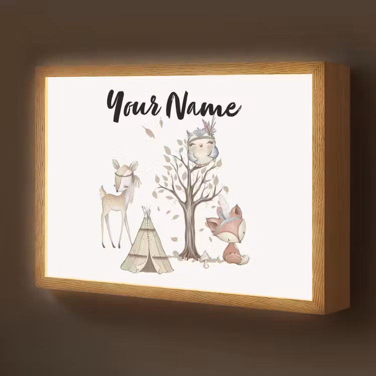 Wilde dieren - Bos - Illustratie Light Box met batterij (Wandlamp kind) middel -z3d_website