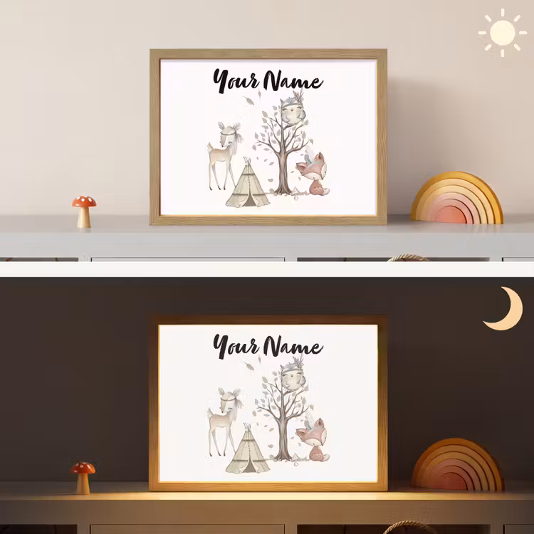 Wilde dieren - Bos - Illustratie Light Box met batterij (Wandlamp kind) middel -sfeer3_kind