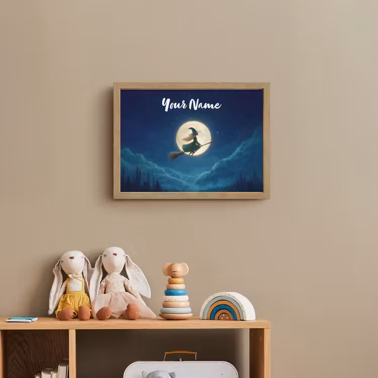 Heks - Volle maan - Sterrenhemel Light Box met batterij (Wandlamp kind) middel -sfeer2_kind