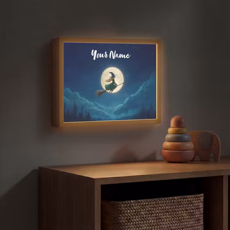 Heks - Volle maan - Sterrenhemel Light Box met batterij (Wandlamp kind) middel -sfeer5_kind