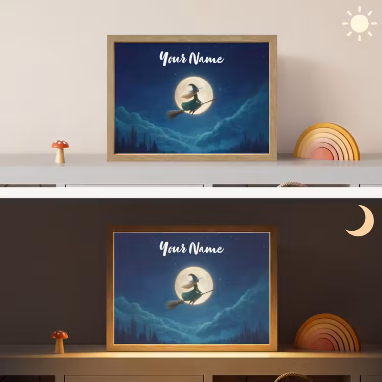 Heks - Volle maan - Sterrenhemel Light Box met batterij (Wandlamp kind) middel -sfeer3_kind
