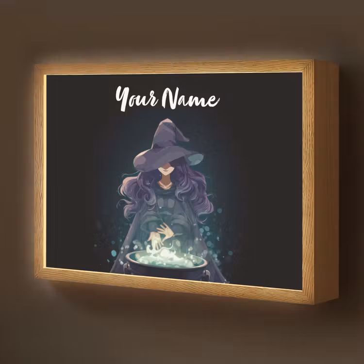 Heks - Magie - Heksenketel - Paars Light Box met batterij (Wandlamp kind) middel -z3d_website