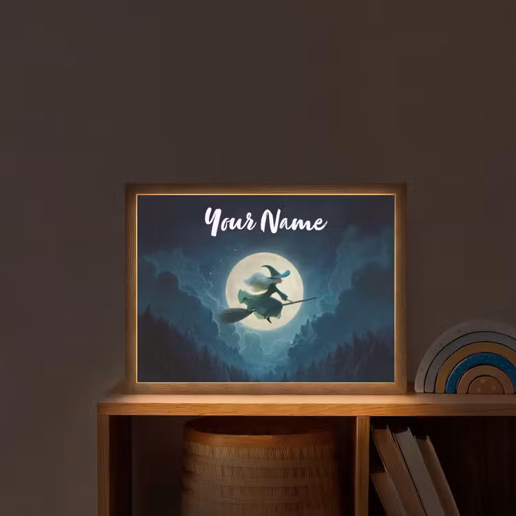 Heks - Maan - Bos - Magisch Light Box met batterij (Wandlamp kind) middel -sfeer1_kind
