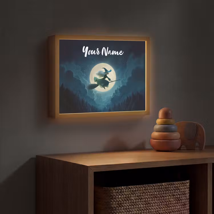 Heks - Maan - Bos - Magisch Light Box met batterij (Wandlamp kind) middel -sfeer5_kind