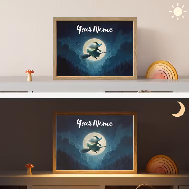 Heks - Maan - Bos - Magisch Light Box met batterij (Wandlamp kind) middel -sfeer3_kind