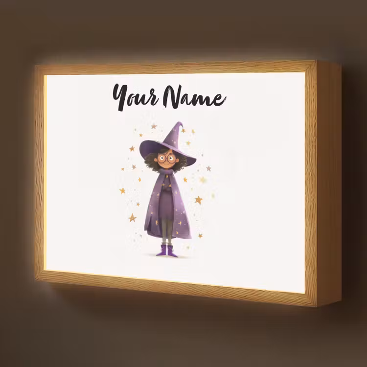 Heks - Paars - Sterren - Heksenhoed Light Box met batterij (Wandlamp kind) middel -z3d_website