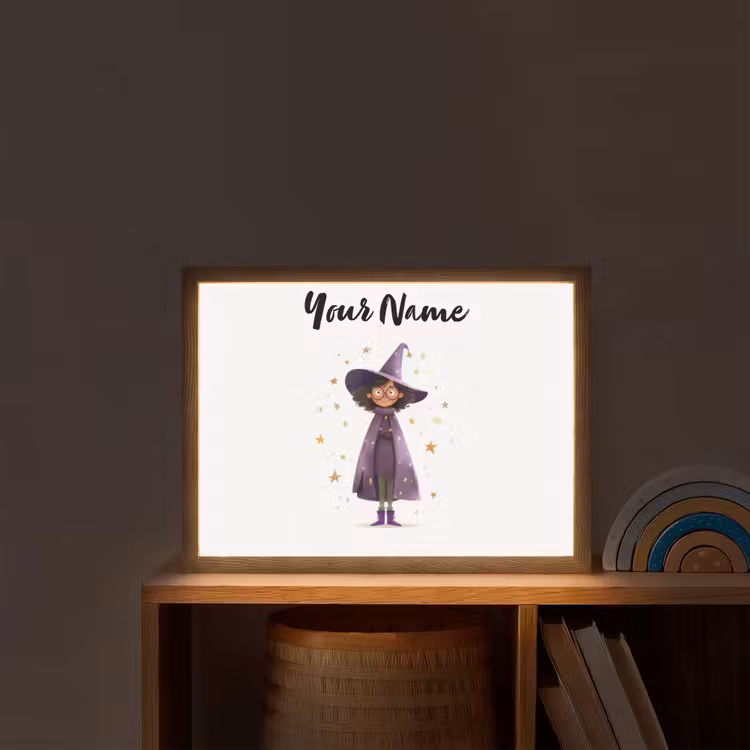 Heks - Paars - Sterren - Heksenhoed Light Box met batterij (Wandlamp kind) middel -sfeer1_kind