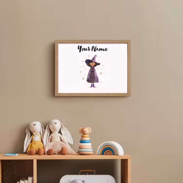 Heks - Paars - Sterren - Heksenhoed Light Box met batterij (Wandlamp kind) middel -sfeer2_kind
