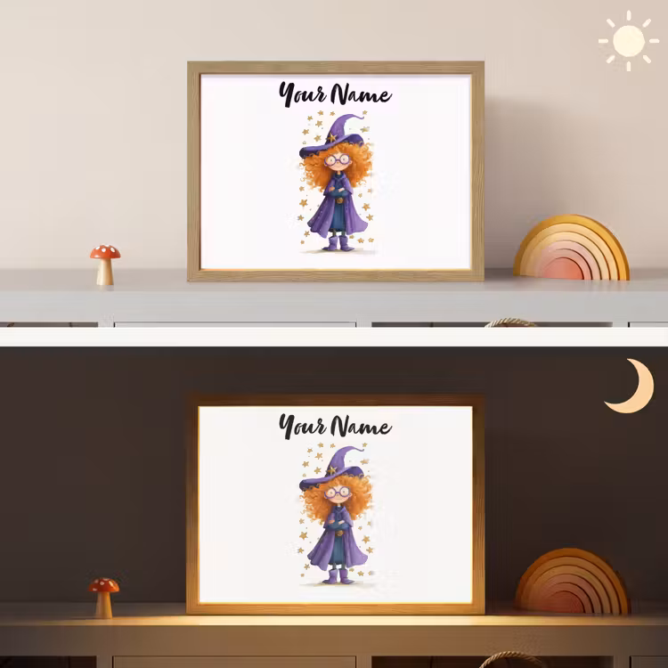 Toverheks - Sterren - Paars Light Box met batterij (Wandlamp kind) middel -sfeer3_kind