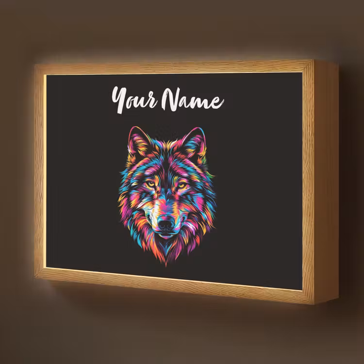 Wolf - Kleurrijk - Zwart - Dieren - Neon Light Box met batterij (Wandlamp kind) middel -z3d_website