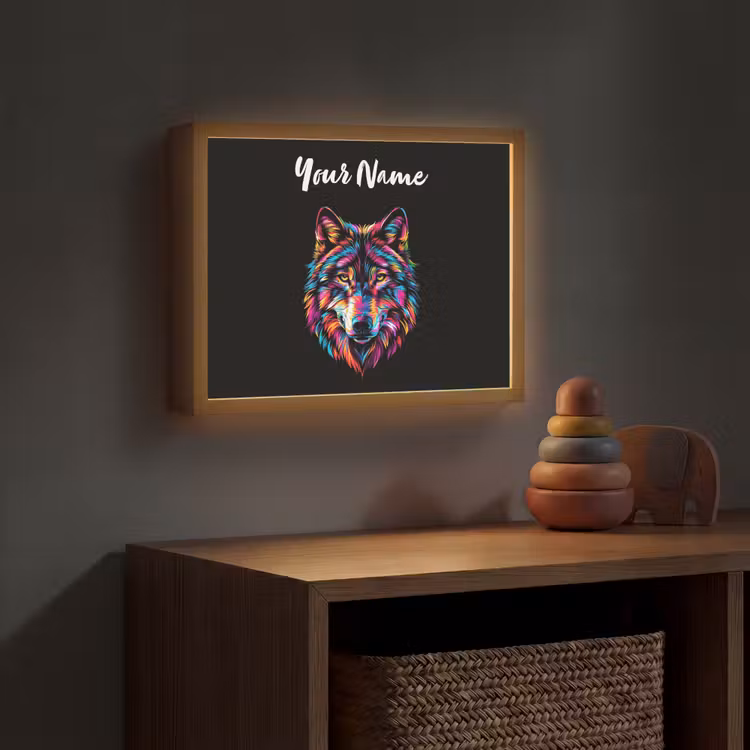 Wolf - Kleurrijk - Zwart - Dieren - Neon Light Box met batterij (Wandlamp kind) middel -sfeer5_kind