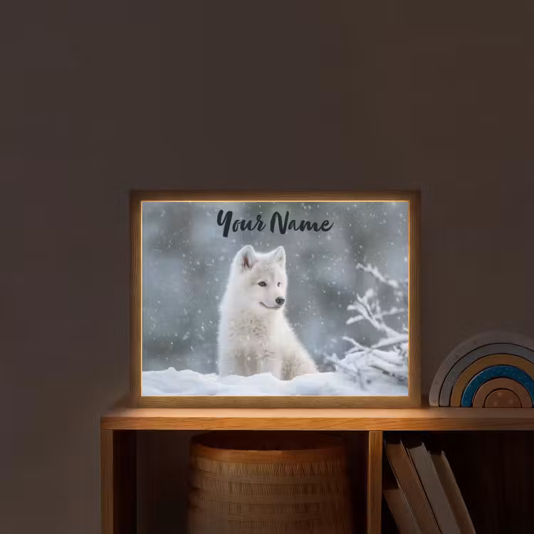 Wolf - Pup - Sneeuw Light Box met batterij (Wandlamp kind) middel -sfeer1_kind