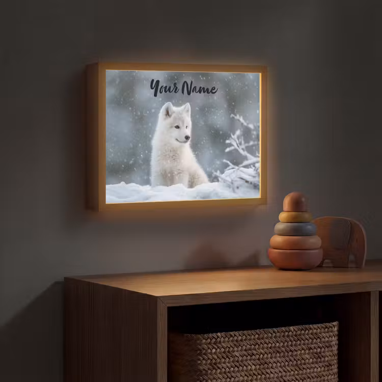 Wolf - Pup - Sneeuw Light Box met batterij (Wandlamp kind) middel -sfeer5_kind