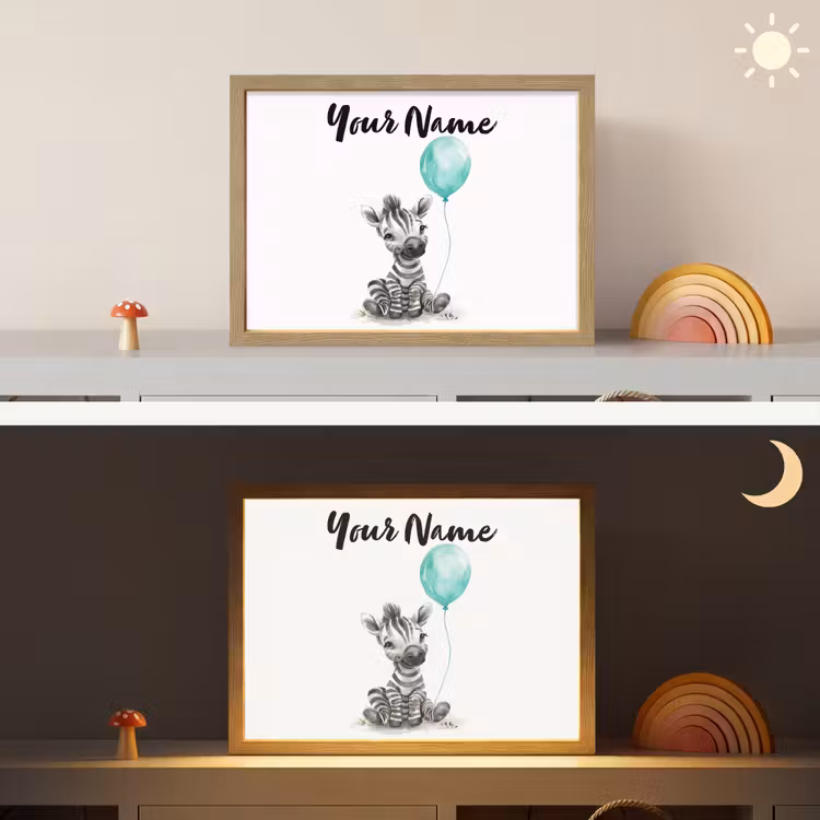 Zebra - Baby dier - Blauwe ballon Light Box met batterij (Wandlamp kind) middel -sfeer3_kind