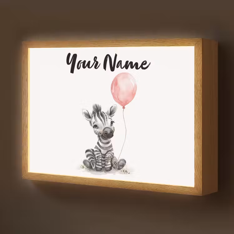 Zebra - Baby - Dieren - Roze ballon Light Box met batterij (Wandlamp kind) middel -z3d_website