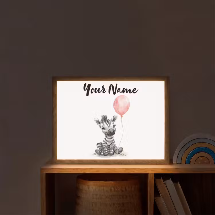 Zebra - Baby - Dieren - Roze ballon Light Box met batterij (Wandlamp kind) middel -sfeer1_kind