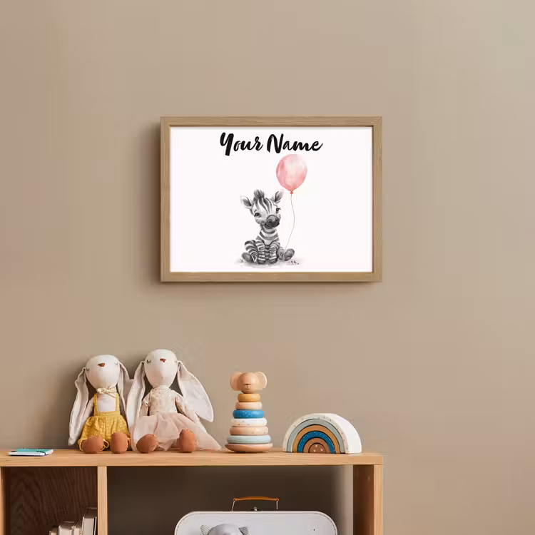 Zebra - Baby - Dieren - Roze ballon Light Box met batterij (Wandlamp kind) middel -sfeer2_kind