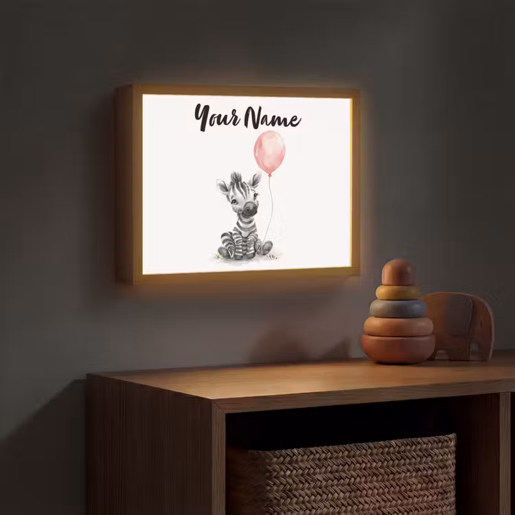Zebra - Baby - Dieren - Roze ballon Light Box met batterij (Wandlamp kind) middel -sfeer5_kind