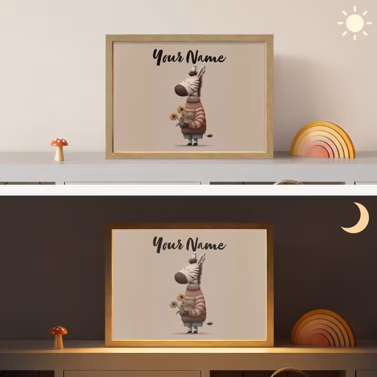 Zebra - Zonnebloemen - Warm Light Box met batterij (Wandlamp kind) middel -sfeer3_kind