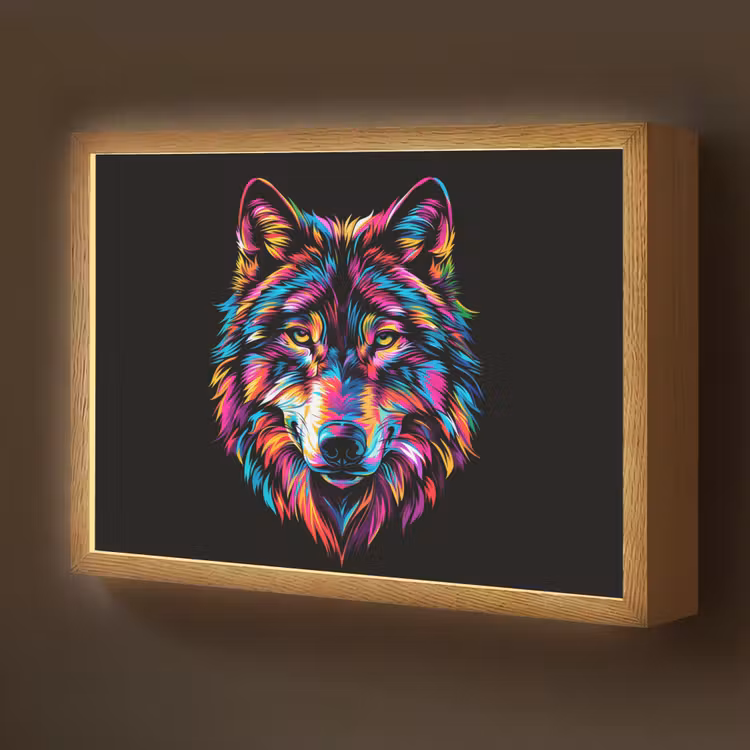 Wolf - Kleurrijk - Zwart - Dieren - Neon Light Box met batterij (Wandlamp kind) middel -z3d_website