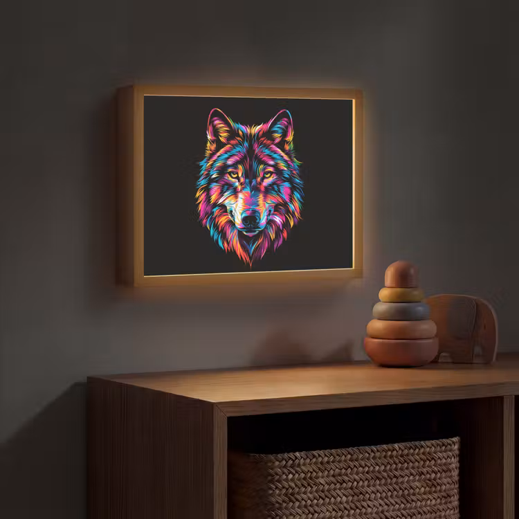 Wolf - Kleurrijk - Zwart - Dieren - Neon Light Box met batterij (Wandlamp kind) middel -sfeer5_kind