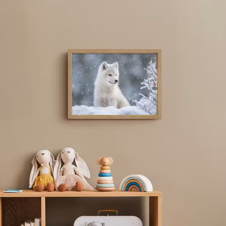 Wolf - Pup - Sneeuw Light Box met batterij (Wandlamp kind) middel -sfeer2_kind