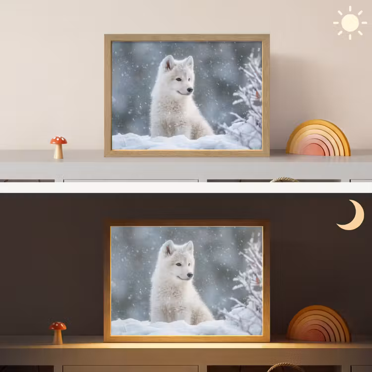 Wolf - Pup - Sneeuw Light Box met batterij (Wandlamp kind) middel -sfeer3_kind