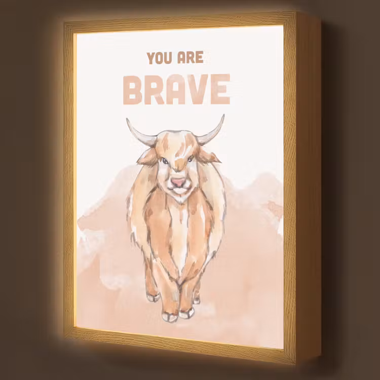 Yak - Oranje - Quote - 'You are brave' Light Box met batterij (Wandlamp kind) middel -z3d_website