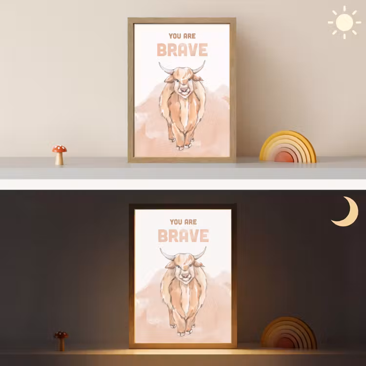 Yak - Oranje - Quote - 'You are brave' Light Box met batterij (Wandlamp kind) middel -sfeer3_kind