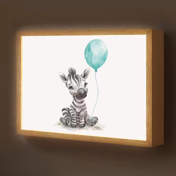 Zebra - Baby dier - Blauwe ballon Light Box met batterij (Wandlamp kind) middel -z3d_website