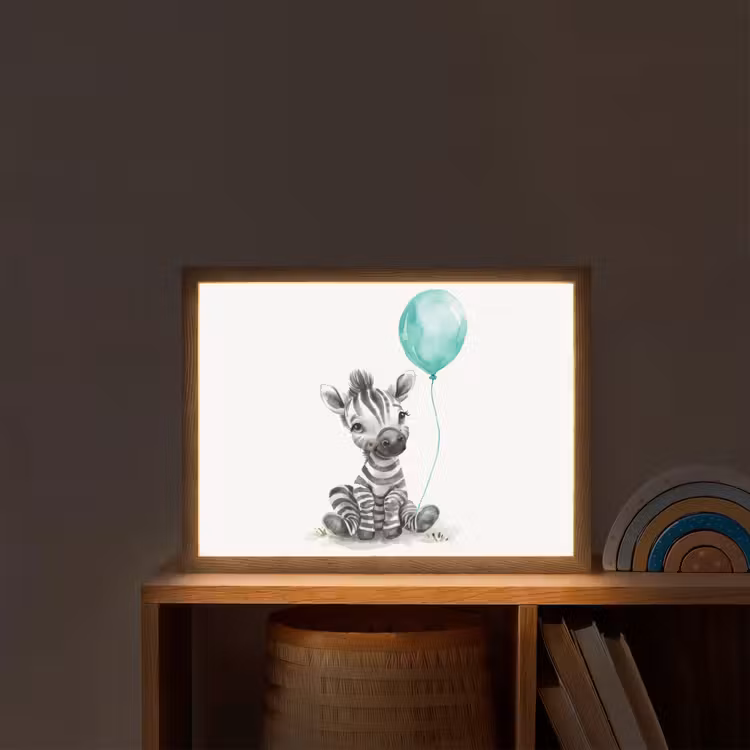 Zebra - Baby dier - Blauwe ballon Light Box met batterij (Wandlamp kind) middel -sfeer1_kind